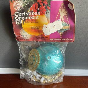 Vintage Walco Christmas Ornament Kit Cupid Peacock Blue Saturn Sequin Beads NOS